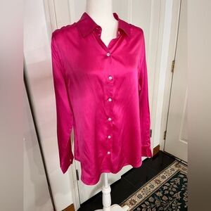 Isaac Mizrahi Vibrant Pink Satin Button-Down Shirt size XL